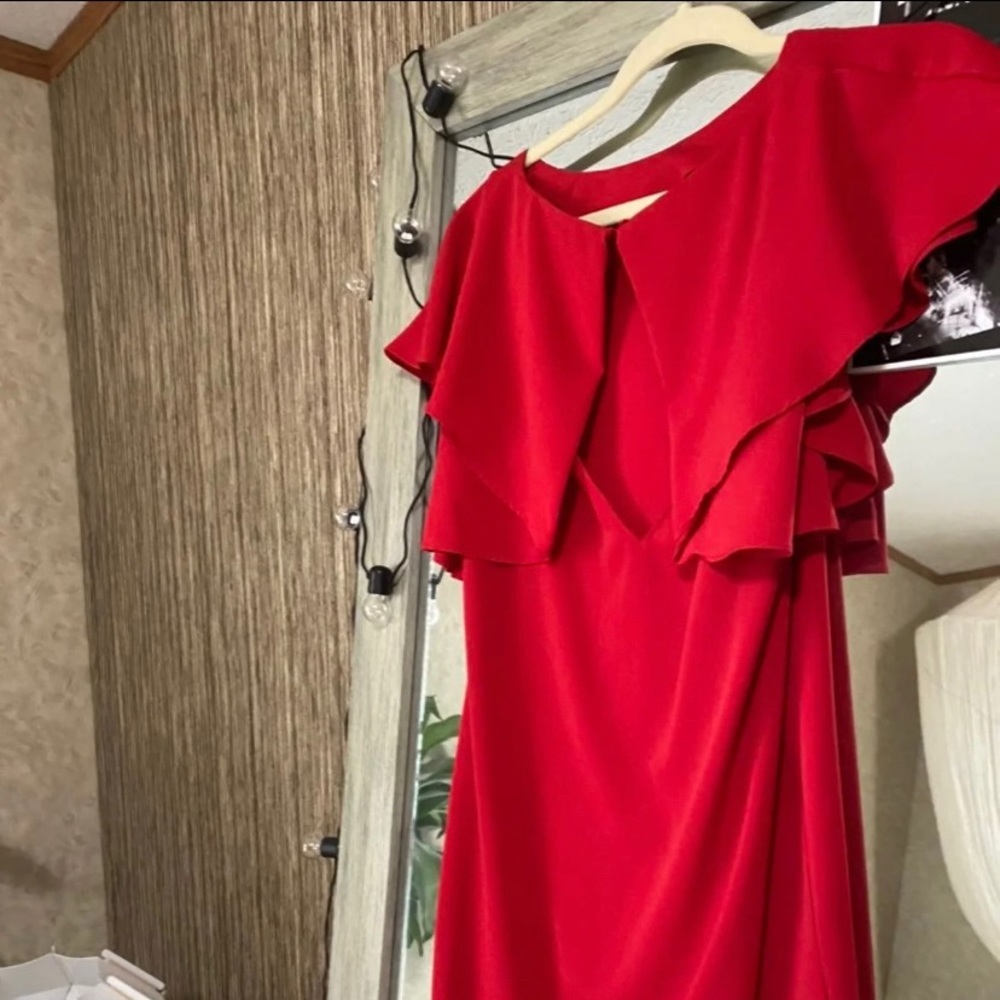 Zara Red Ruffle Dress Keyhole Back - Picture 5 of 6